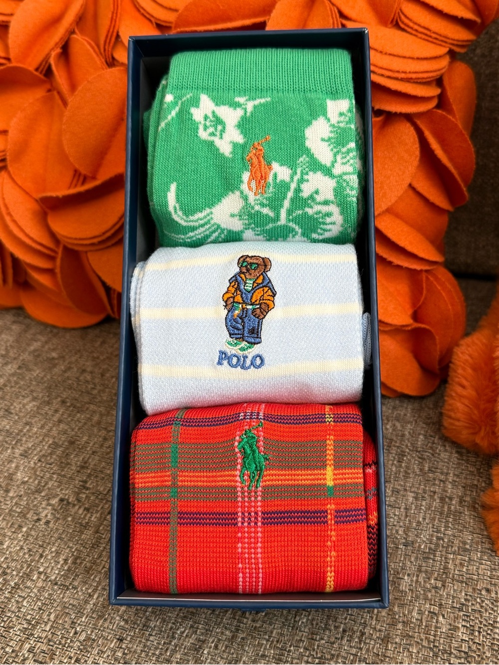 NWT Polo Ralph Lauren Men's 3-Pack Cotton Socks The Harbour Island Gift Box